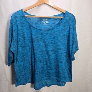 Mudd Women's Cropped Top Blue Round Neck Short Sleeve Large Boho